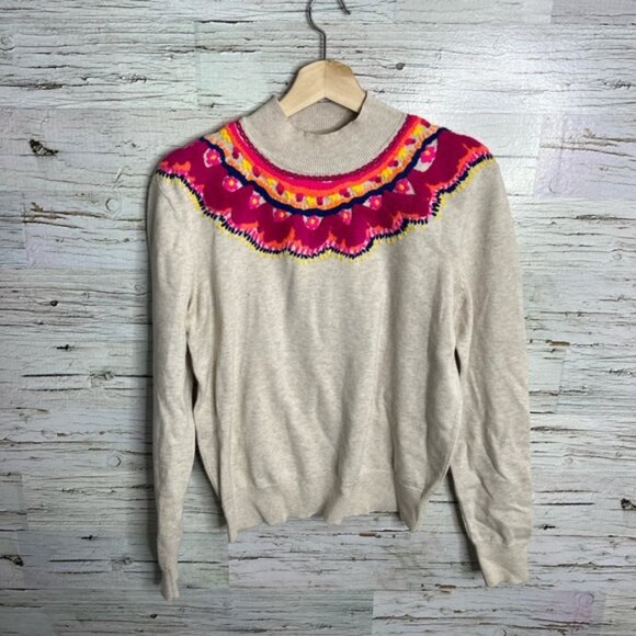 CAbi Sweaters - Cabi Winsome Pullover #4416 Ivory red pink orange blue small